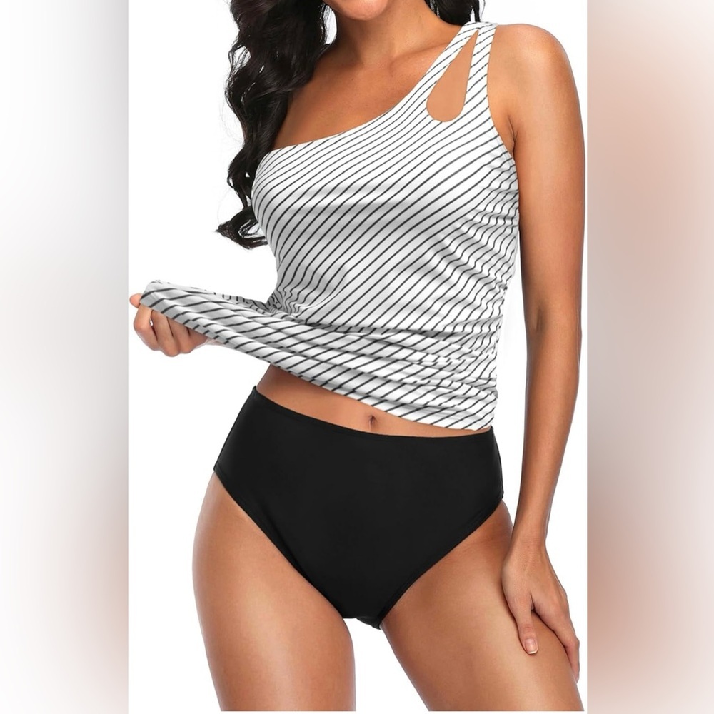 Talisea Two Piece Tankini One Shoulder Swimsuit for Women Tummy Control Swimwear